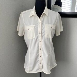 EDDIE BAUER Travex Women's Ivory Snow Short Sleeve Departure Shirt Medium